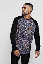 Boohoo Long Sleeve Bm Baroque Print T-shirt With Curve Hem