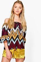 Boohoo Daisy Chevron Printed Bardot Top