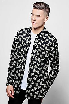 Boohoo Printed Long Sleeve Viscose Shirt