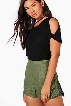 Boohoo Nancy Ruffle Side Faux Suede Shorts