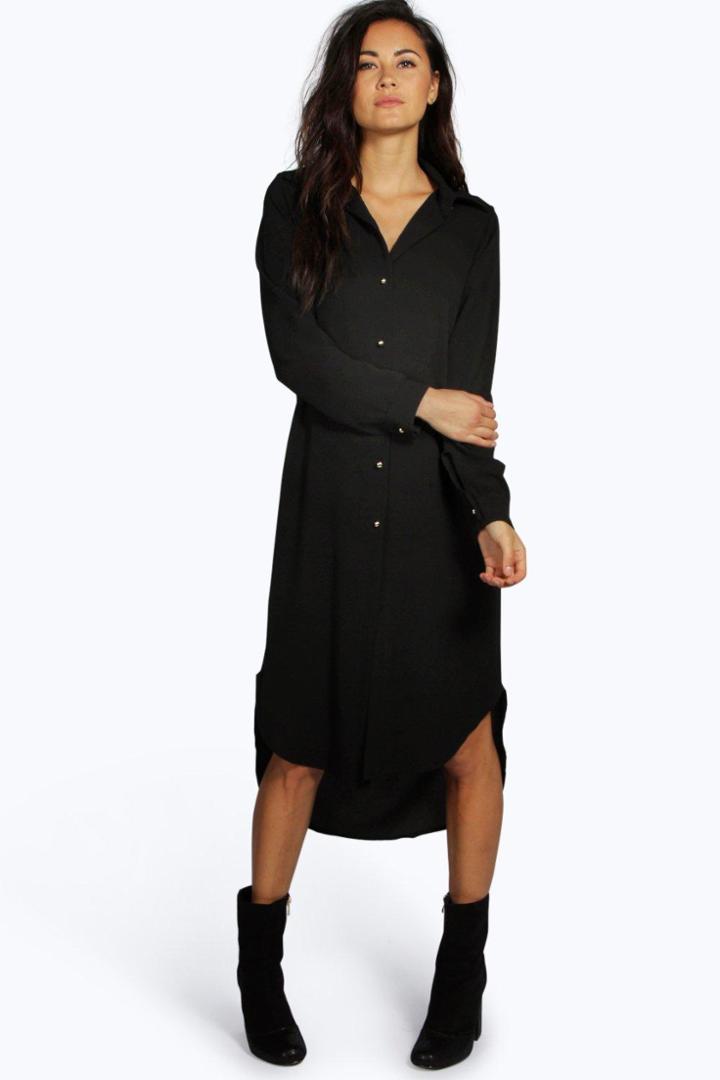 Boohoo Ivone Long Line Shirt Dress Black