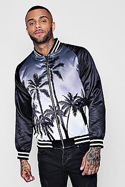 Boohoo Ombre Palm Print Bomber Jacket