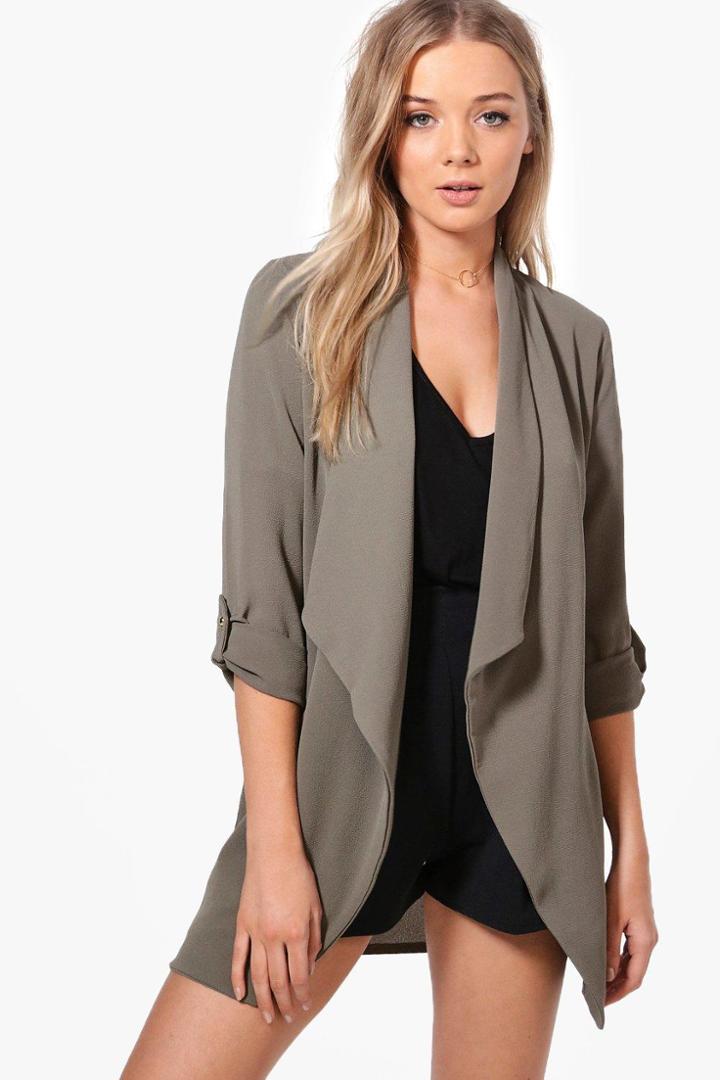 Boohoo Lottie Waterfall Woven Duster Khaki