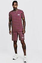 Boohoo Muscle Fit Bm Stripe T-shirt & Short Set