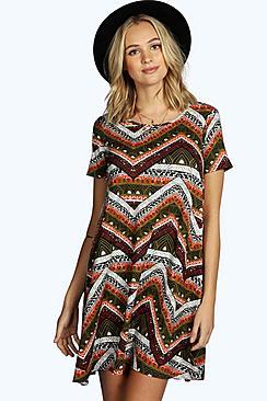Boohoo Tall Lilly Mixed Print Swing Dress