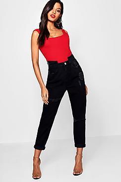 Boohoo Double Waistband Straight Leg Jeans