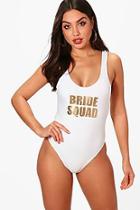 Boohoo Mallorca 'bride Squad' Slogan Scoop Swimsuit