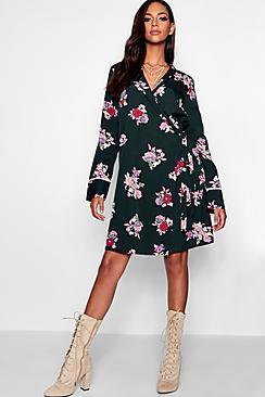 Boohoo Tall Alexia Oriental Print Wrap Dress