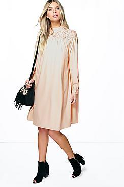 Boohoo Arabella Lace Panel Smock Midi Dress