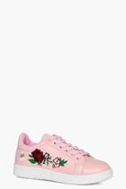 Boohoo Charlotte Floral Embroidered Trainer Pink