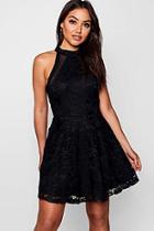 Boohoo Maddie Lace High Neck Skater Dress