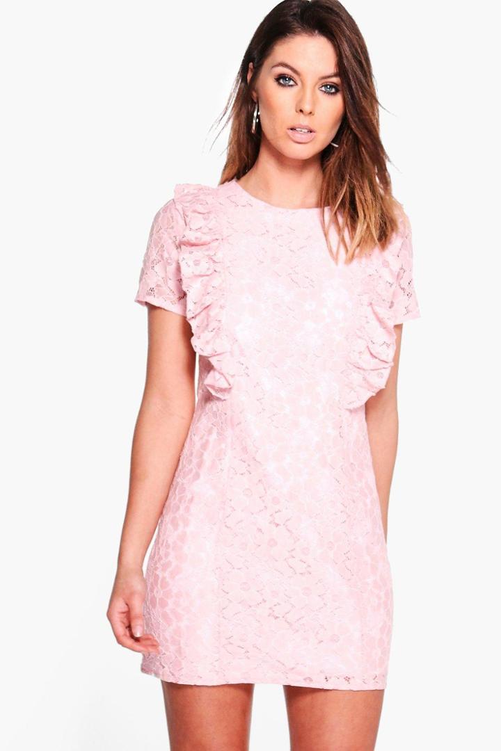 Boohoo Lila Ruffle Lace Shift Dress Rose