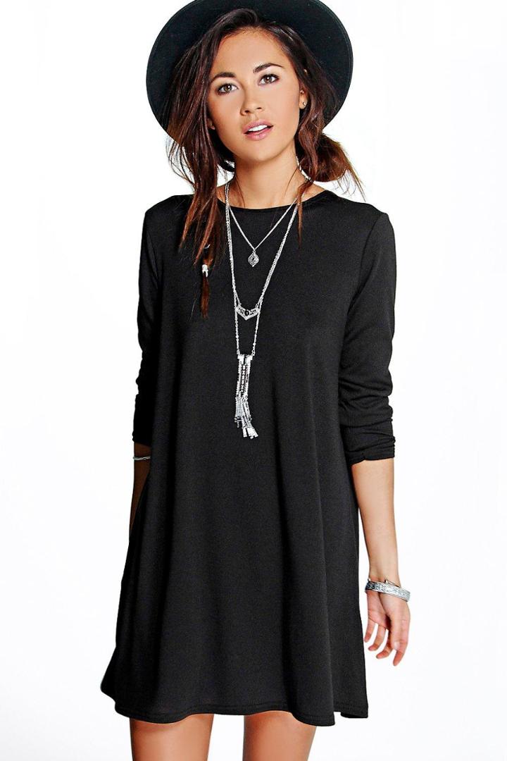 Boohoo Jasmine Knitted Swing Dress Black