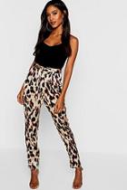 Boohoo Leopard Print Tie Waist Satin Slim Fit Trousers