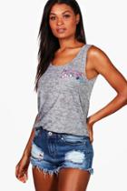 Boohoo Iris Pom Pom Pocket Jersey Beach Tank Top Grey