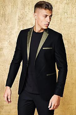 Boohoo Skinny Fit Suit Blazer With Jacquard Lapel