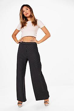 Boohoo Brea Ribbed Stripe Wide Leg Trousers