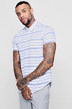 Boohoo Horizontal Multi Stripe Short Sleeve Shirt