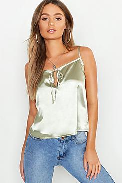 Boohoo Satin Tie Front Cami