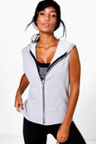 Boohoo Eve Fit Hooded Cut Out Tank Running Sweat Grey