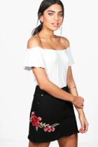 Boohoo Helen Embroidered Micro Denim Mini Skirt Black