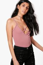Boohoo Laura Cross Front Knitted Cami Top Rose