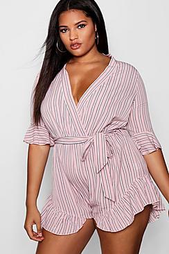 Boohoo Plus Bethany Frill Sleeve Wrap Playsuit