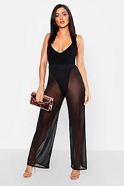 Boohoo Sheer Mesh Wide Leg Trousers