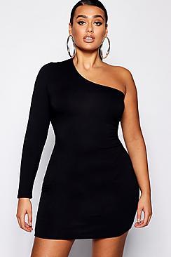 Boohoo Plus One Shoulder Bodycon Mini Dress