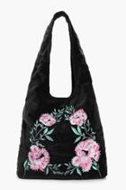 Boohoo Matilda Velvet Embroidered Hobo Bag Black