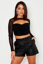 Boohoo Mesh Ruched Cut Out Crop Top