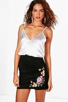 Boohoo Embroidered Suede A Line Mini Skirt