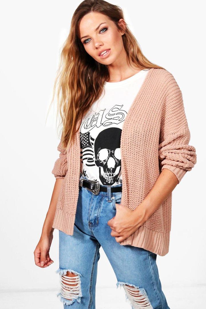 Boohoo Julia Dropped Shoulder Cropped Oversized Cardigan Blush