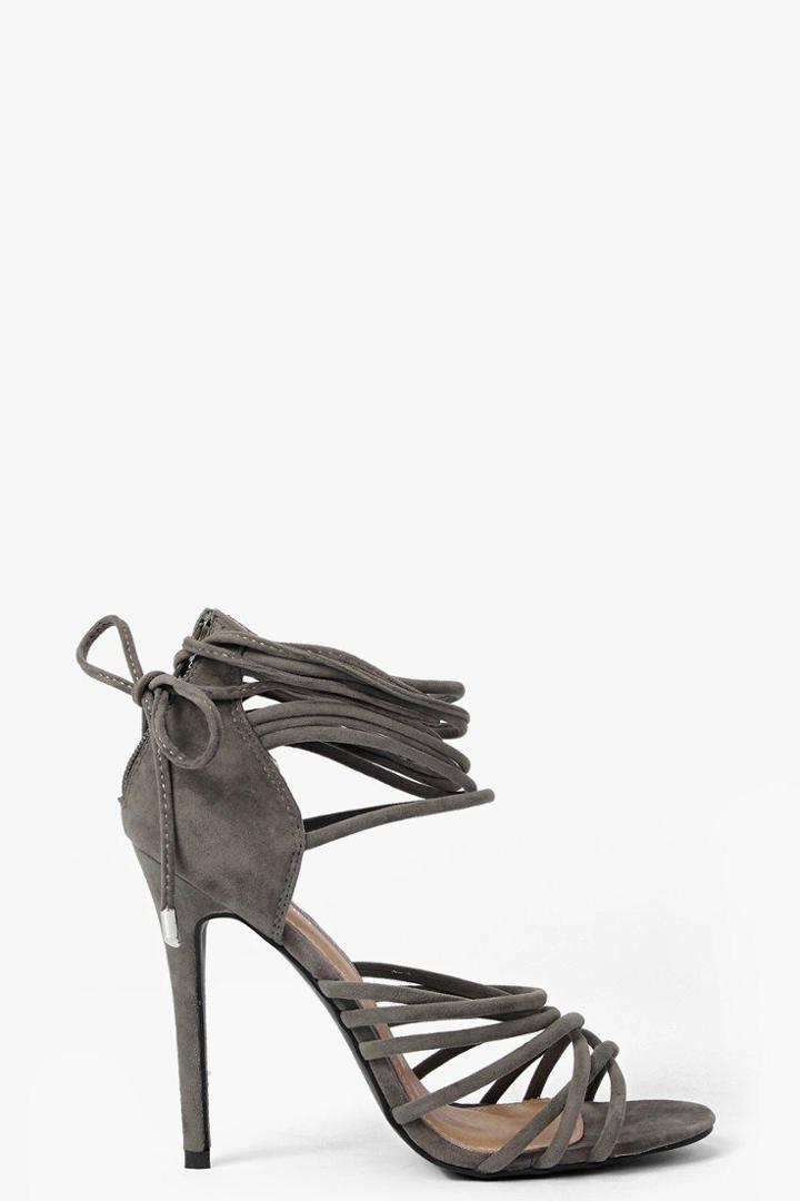Boohoo Lila Multi Strap Wrap Tie Stiletto Khaki
