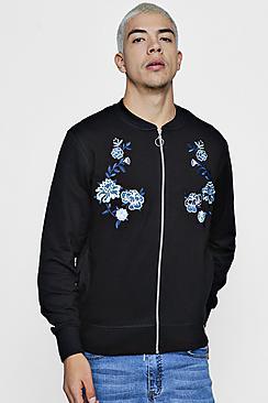 Boohoo Slim Fit Twin Rose Embroidered Bomber