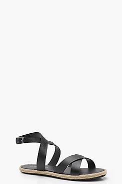 Boohoo Cross Strap Espadrille Leather Sandals