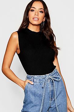 Boohoo Sleeveless Turtle Neck Knitted Rib Top