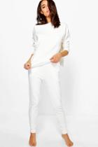 Boohoo Holly Tulip Back Fleece Lounge Set Cream