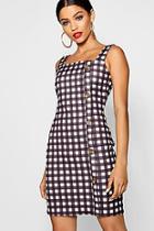 Boohoo Blair Square Neck Button Through Check Shift Dress