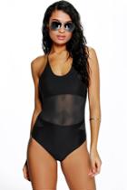 Boohoo Cape Town Mesh Insert Bathing Suit Black