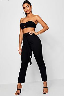 Boohoo Tie Waist Woven Satin Slimline Pants