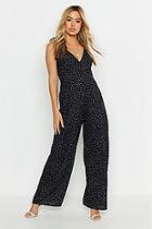 Boohoo Petite Woven Spot Print Ruffle Sleeve Jumpsuit