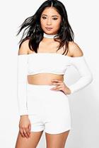 Boohoo Petite April Cut Out Choker Long Sleeved Playsuit