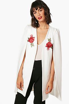 Boohoo Georgina Embroidered Longline Tailored Crepe Cape