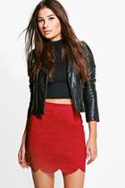 Boohoo Baha Scalloped Hem A Line Suedette Skirt Merlot