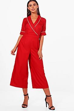 Boohoo Petite Woven Tailored Wrap Jumpsuit