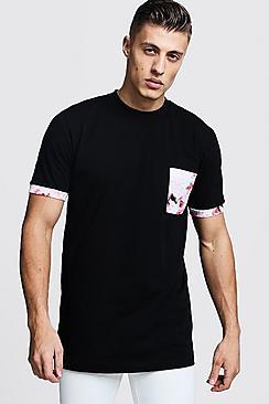 Boohoo Longline Roll Sleeve T-shirt With Printed Pocket