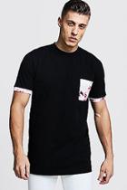 Boohoo Longline Roll Sleeve T-shirt With Printed Pocket