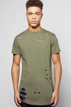 Boohoo Skater Fit Destroyed T Shirt With Double Zip Khaki