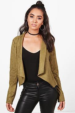 Boohoo Petite Una Waterfall Suedette Biker Jacket